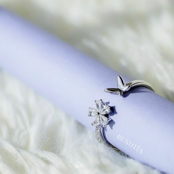 แหวนดอกไม้ แหวนผีเสื้อ flower butterfly ring แหวนเงินแท้ S925
