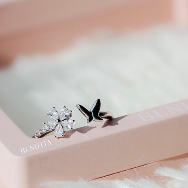 แหวนดอกไม้ แหวนผีเสื้อ flower butterfly ring แหวนเงินแท้ S925